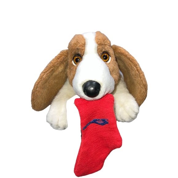 Avanti Other - BASSET HOUND PLUSH HOLDING SOCK DOG JOCKLINE AVANTI BABY ANIMALS APPLAUSE 1985